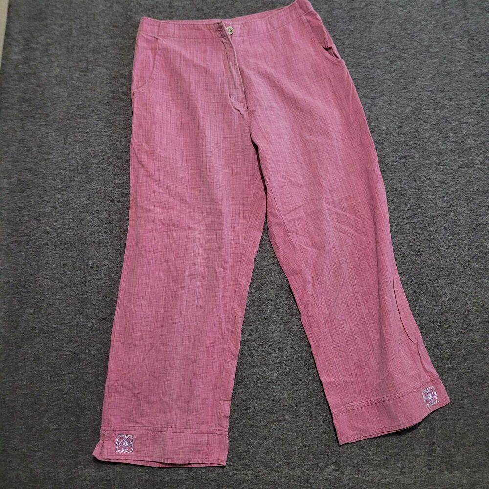 Woolrich size 6 wildrose pants distressed pink embroidered flower pockets
